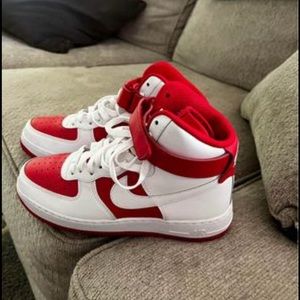Red and White Custom Nike High Top Air Force Ones
